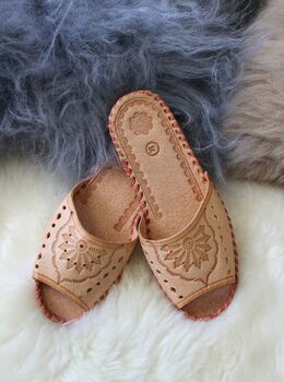 Open Toe Woman's Leather Slippers By Onaie, 3 of 5