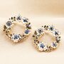 Blue White And Gold Circle Bee And Flower Earrings, thumbnail 1 of 2