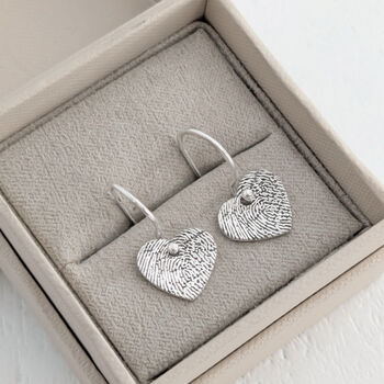 Silver Fingerprint Heart Drop Earrings, 3 of 6