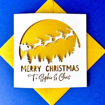 Santa's Sleigh Papercut Personalised Christmas Card, 2 of 4
