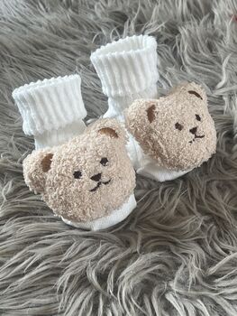 White Ribbed Teddy Bear Baby Socks, 4 of 8