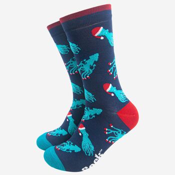 Men's Bamboo Socks Christmas Octopus And Squid, 2 of 5