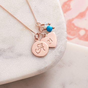 Rose Gold Vermeil Monogram And Birthstone Necklace, 2 of 9