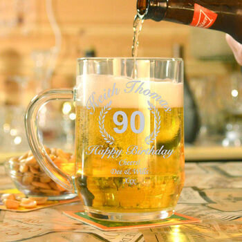Engraved 90th Birthday Glass Tankard In Box, 2 of 5