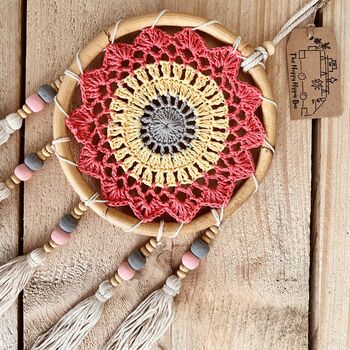 Pink And Yellow Crochet Handmade Dream Catcher, 4 of 8