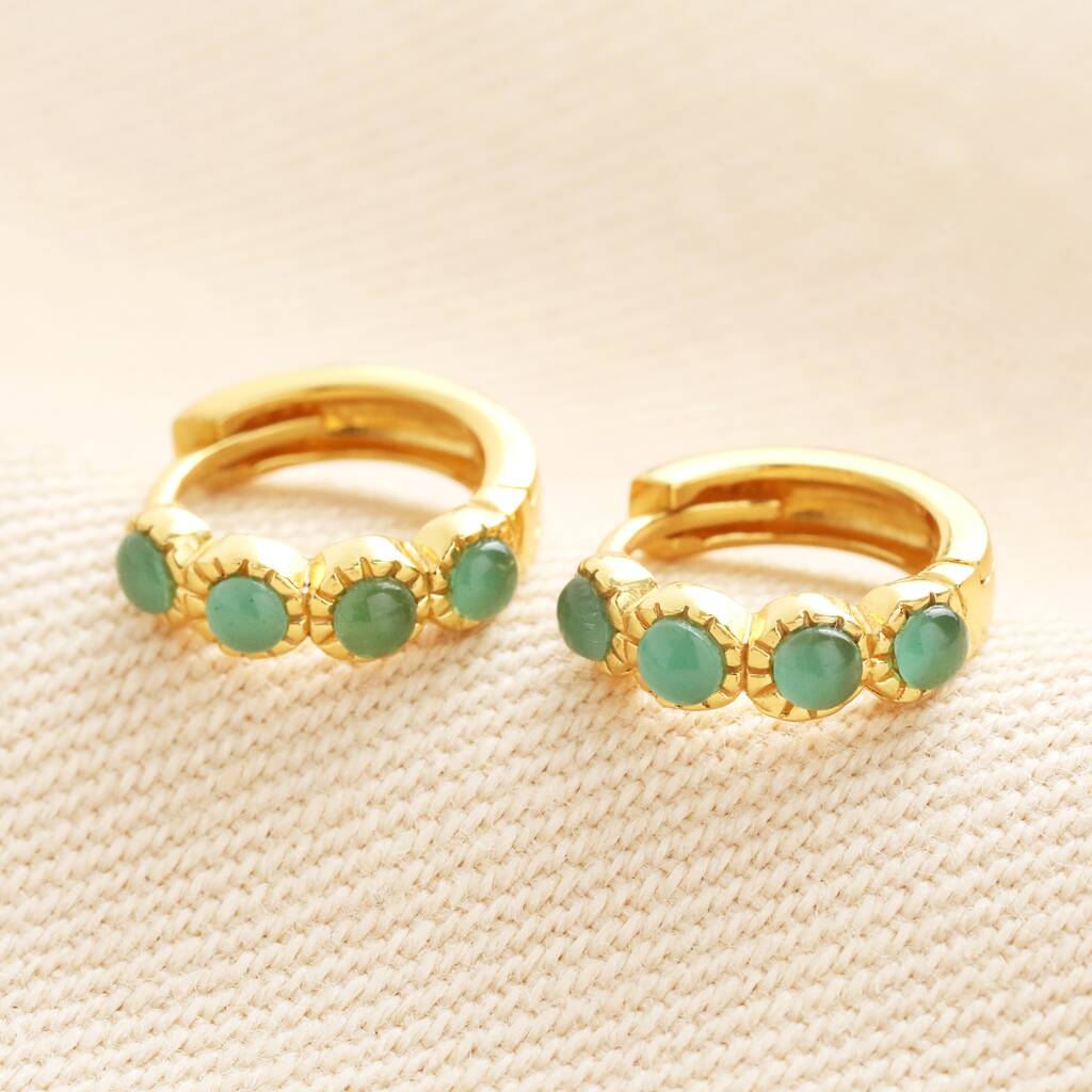 Sterling Silver Jade Huggie Hoop Earrings In Gold, 1 of 1