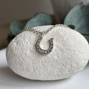 Lucky Horse Shoes Charm Sterling Silver Necklace, 2 of 4
