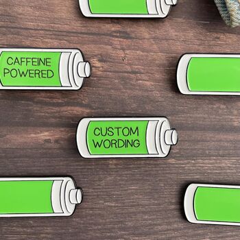 Customisable Engraved Battery Enamel Pin | Personalised, Powered By, 2 of 6