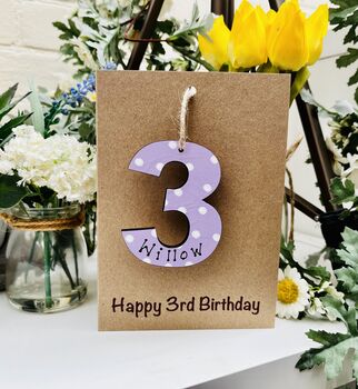 Personalised 3rd Third Birthday Card Wooden Three Gift, 4 of 9