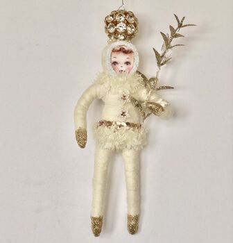 Spun Cotton Christmas Decoration Gold Twig Girl, 2 of 6