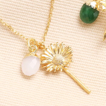 Personalised Birth Flower And Birthstone Pendant Necklace In Gold Plating, 2 of 4