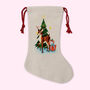 Retro Reindeer And Tree Linen Christmas Stocking, thumbnail 3 of 4