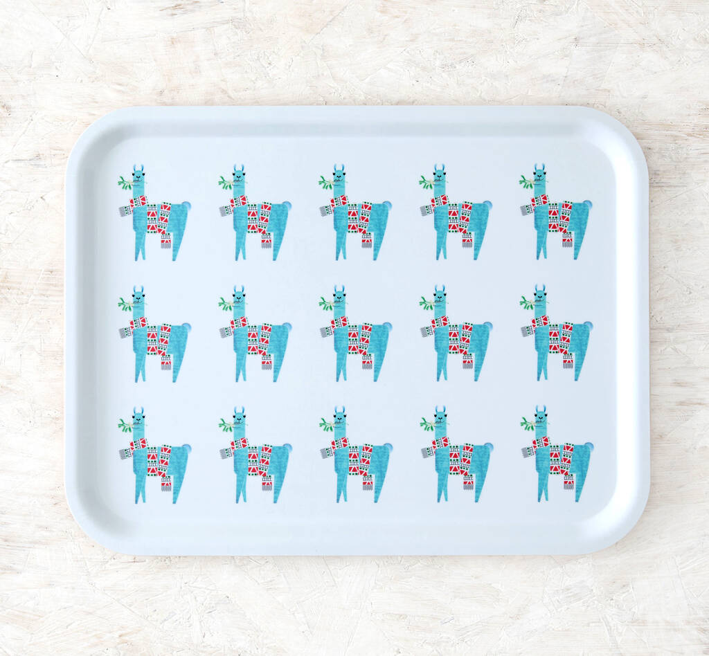 Mistletoe Llama Pattern Large Wooden Tray, 1 of 6