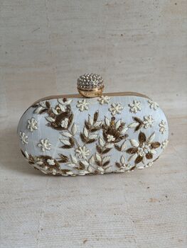 Off White Oval Floral Clutch, 5 of 11
