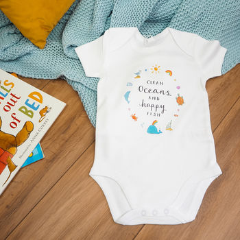 'Clean Oceans And Happy Fish' Babygrow, 3 of 5