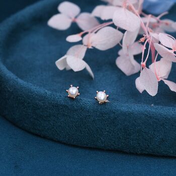 Tiny Genuine Pearl Stud Earrings In Sterling Silver, 7 of 12