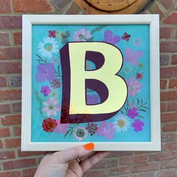 Reverse Glass Gilded Letter B With Real Dried Flowers, 3 of 8