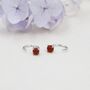 Sterling Silver Genuine Red Carnelian Huggie Hoop Earrings, thumbnail 3 of 10