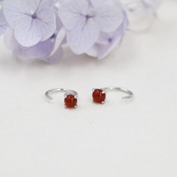 Sterling Silver Genuine Red Carnelian Huggie Hoop Earrings, 3 of 10