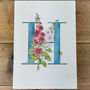 H Is For Hollyhocks Botanicall Initial, Personalised, thumbnail 3 of 6