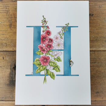 H Is For Hollyhocks Botanicall Initial, Personalised, 3 of 6