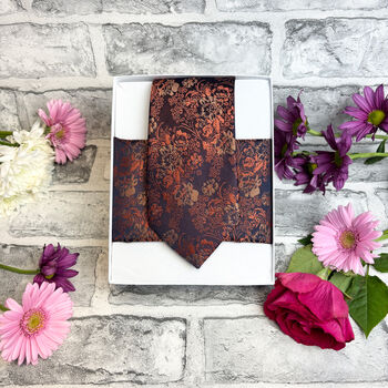 Navy And Orange Floral Wedding Tie Set, 4 of 6