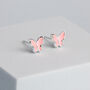 Sterling Silver Baby Pink Butterfly Stud Earrings, thumbnail 1 of 6