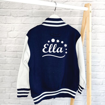 Kid's Personalised Christmas Varsity Jacket With Stars, 5 of 9