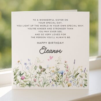 Personalised Wildflower Poem Birthday Card For Sister, 5 of 8