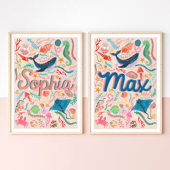 Personalised Ocean Nursery Name Print | Hand Painted Sea Life Wall Art | Nautical Baby Gift, 6 of 9