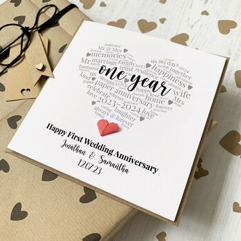 Personalised 1st Paper Anniversary Card For Husband/Wife, 6 of 6