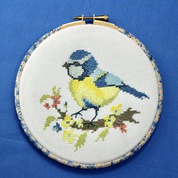 Blue Tit And Blossom Cross Stitch Wall Hanging Kit, 2 of 12