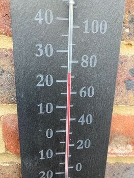 Garden Natural Slate Weather Wall Thermometer 45cm X 10cm Scroll Detail, 2 of 5