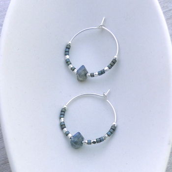 Grey, Fair Trade Beads And Labradorite Hoops 20mm, 3 of 7