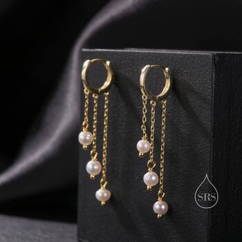 Natural Freshwater Pearl Trio Huggie Hoop Earrings, 2 of 9