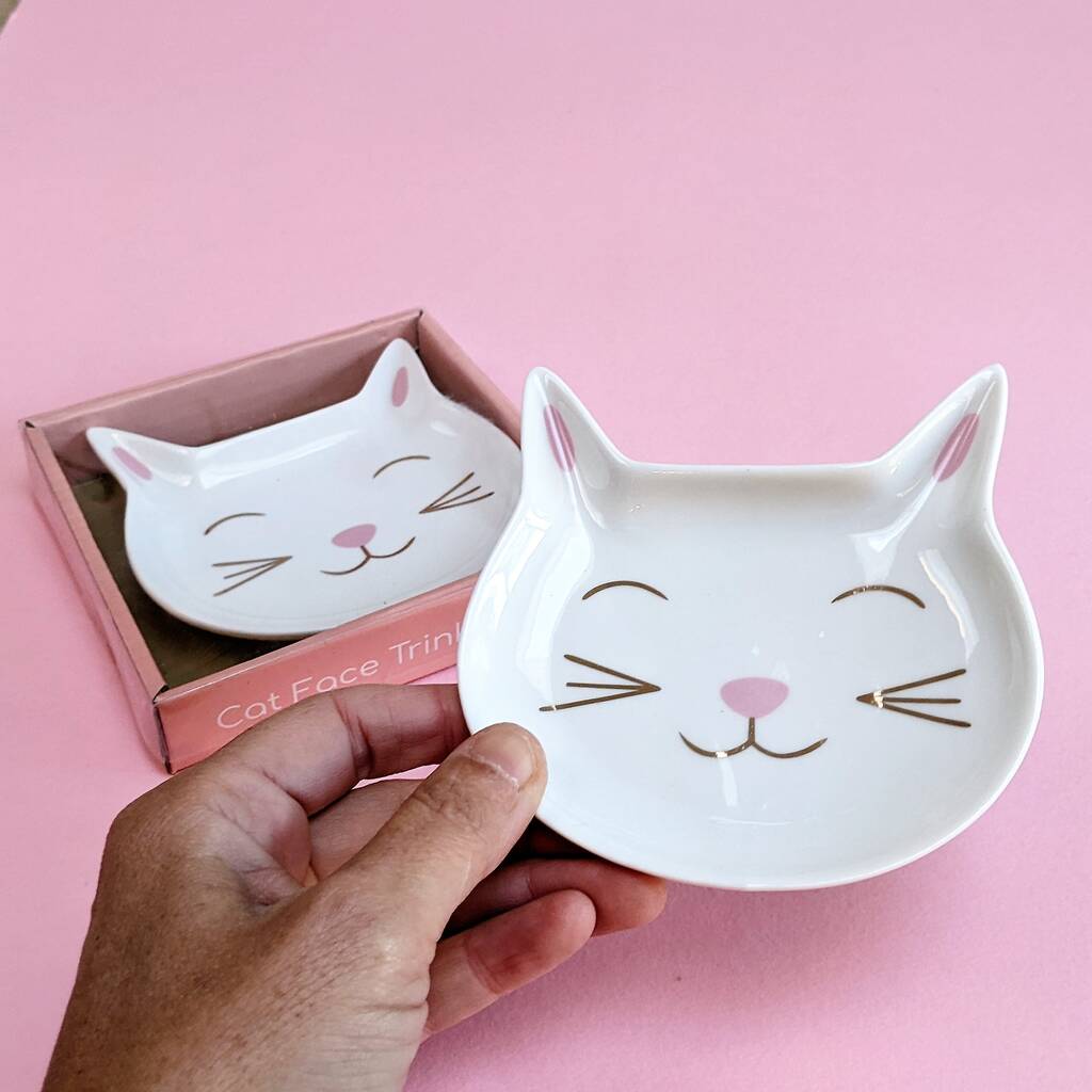 Smiley Face Cat Porcelain Trinket Tray By Dolly's