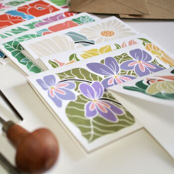 Colourful Linocut Birth Flower Notecards Set Of 12, 10 of 10