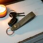 Olive Green Mini Leather Keychain Anniversary Gift, thumbnail 1 of 5