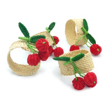 Set X Four Woven Natural Iraca Red Cherry Fruit Napkin, 2 of 8