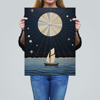 Sailing Into The Moonlight Striking Sea Wall Art Print, 2 of 6