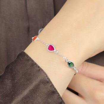 Geometric Multicolour Stone Sterling Silver Bracelet, 2 of 4