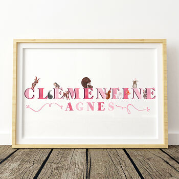 Personalised Pink Woodland Animal Name Print, 2 of 5