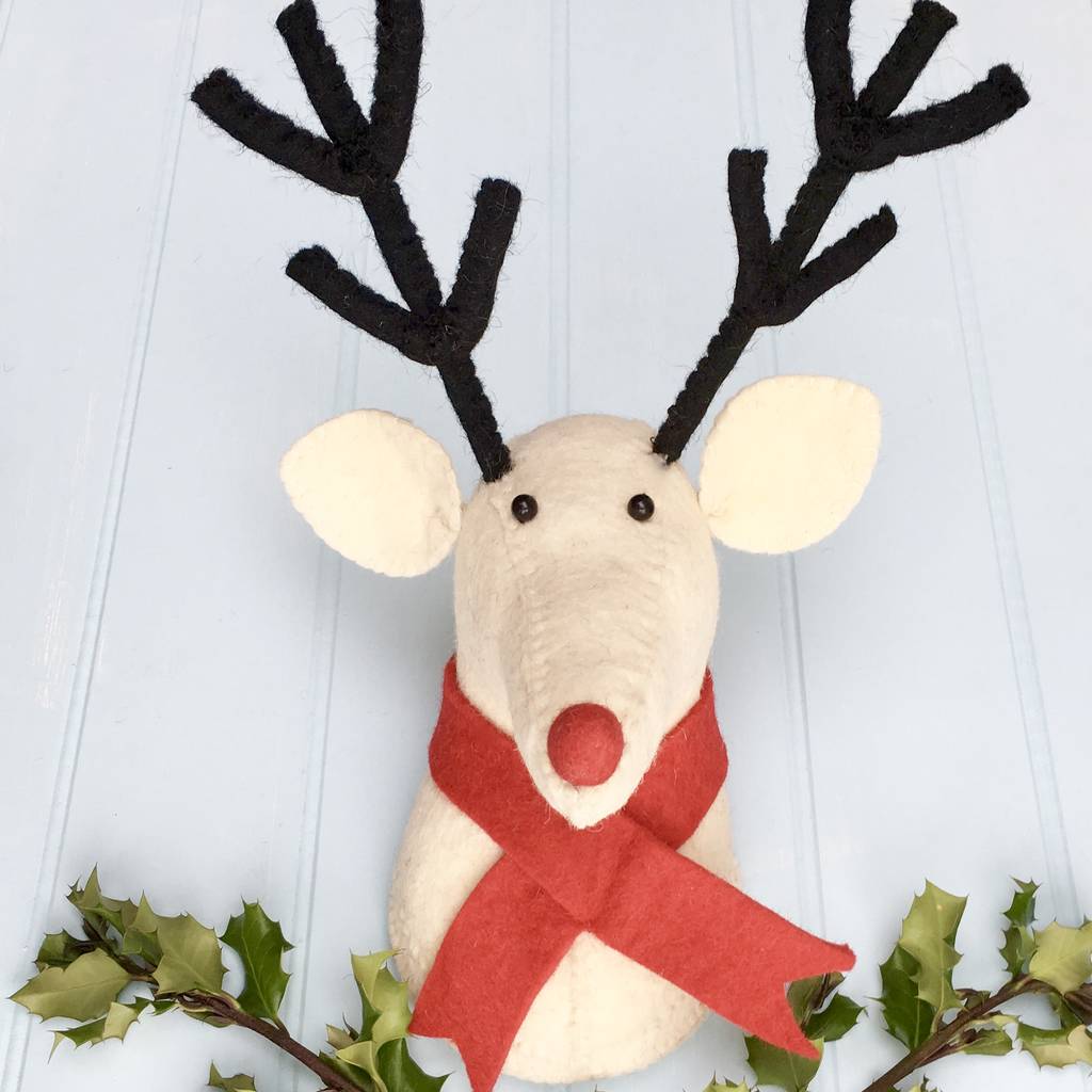 Reindeer Head White Felt Wall Decoration By Pink Pineapple Home & Gifts