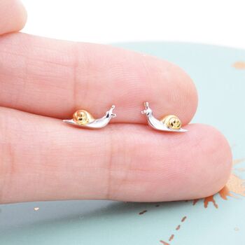Tiny Little Snail Stud Earrings In Sterling Silver, 2 of 11
