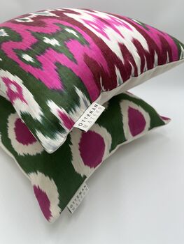 Square Ikat Silk Cushion Watermelon Weave, 5 of 8