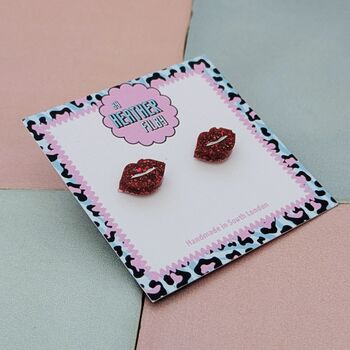 Red Lips Glitter Resin Stud Earrings, 2 of 4