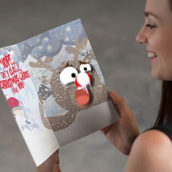 Funny Christmas Card With Chaotic Screaming, Shaking And Light Up Rudolph, 5 of 12