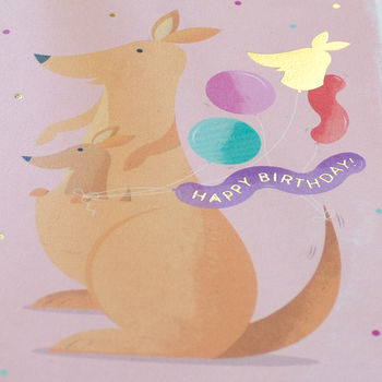 Kangaroo Balloons Gold Foil Greeting Card, 3 of 3
