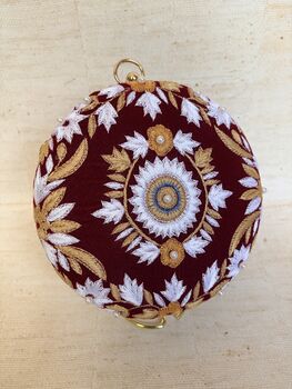 Maroon Floral Velvet Round Clutch, 2 of 6