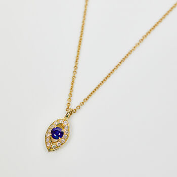 18ct Gold Blue Sapphire Evil Eye Necklace, 2 of 2